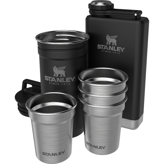 Stanley 1913 Adventure Pre-Party Shot Glass + Flask Set in Matte Black Pebble