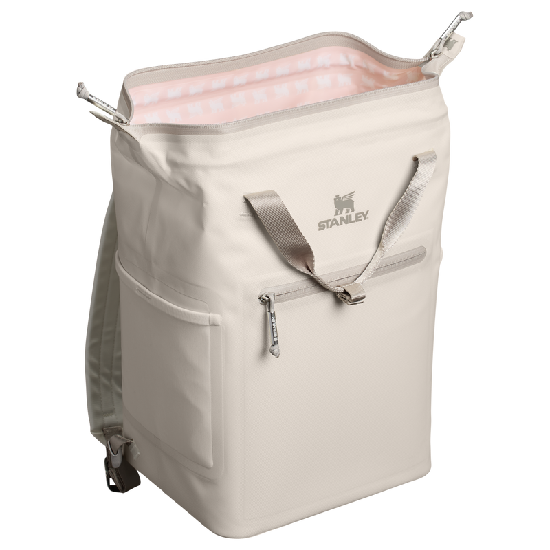 Stanley 1913 The All Day Madeleine Mini Cooler Backpack 14 QT 13.2 L in Cream | Open View