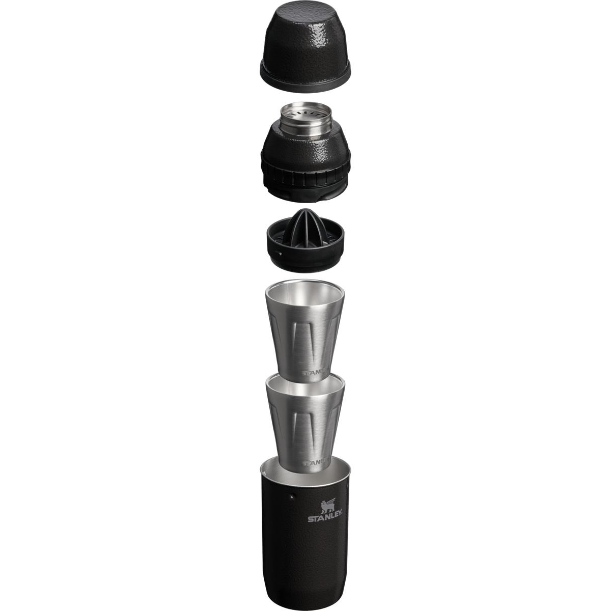 Stanley 1913 Adventure Happy Hour Cocktail Shaker Set in Hammertone Black | Weergave Doorsnede