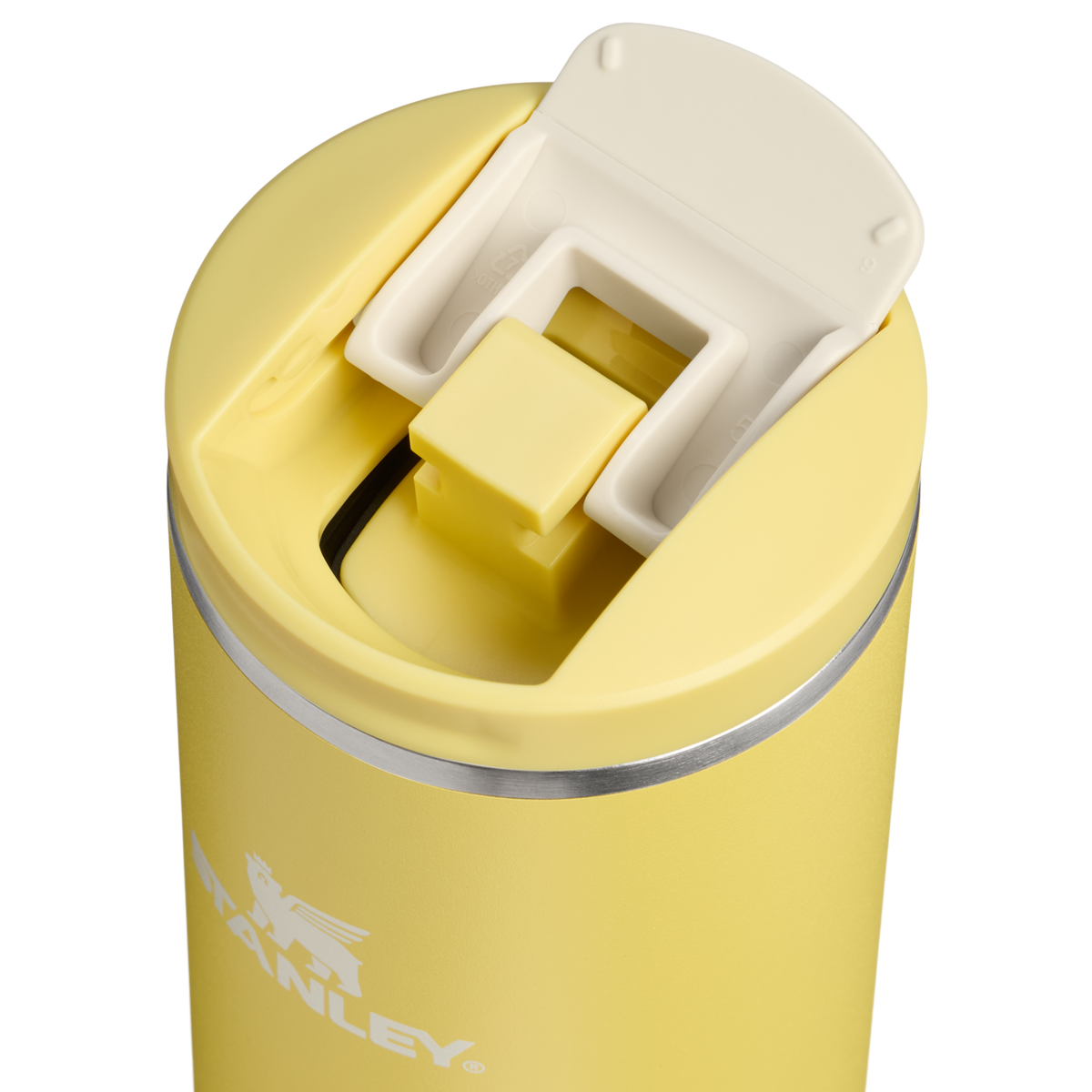 Stanley 1913 Transit Flip Top Mug 0.47L in Daffodil | Weergave Deksel in detail