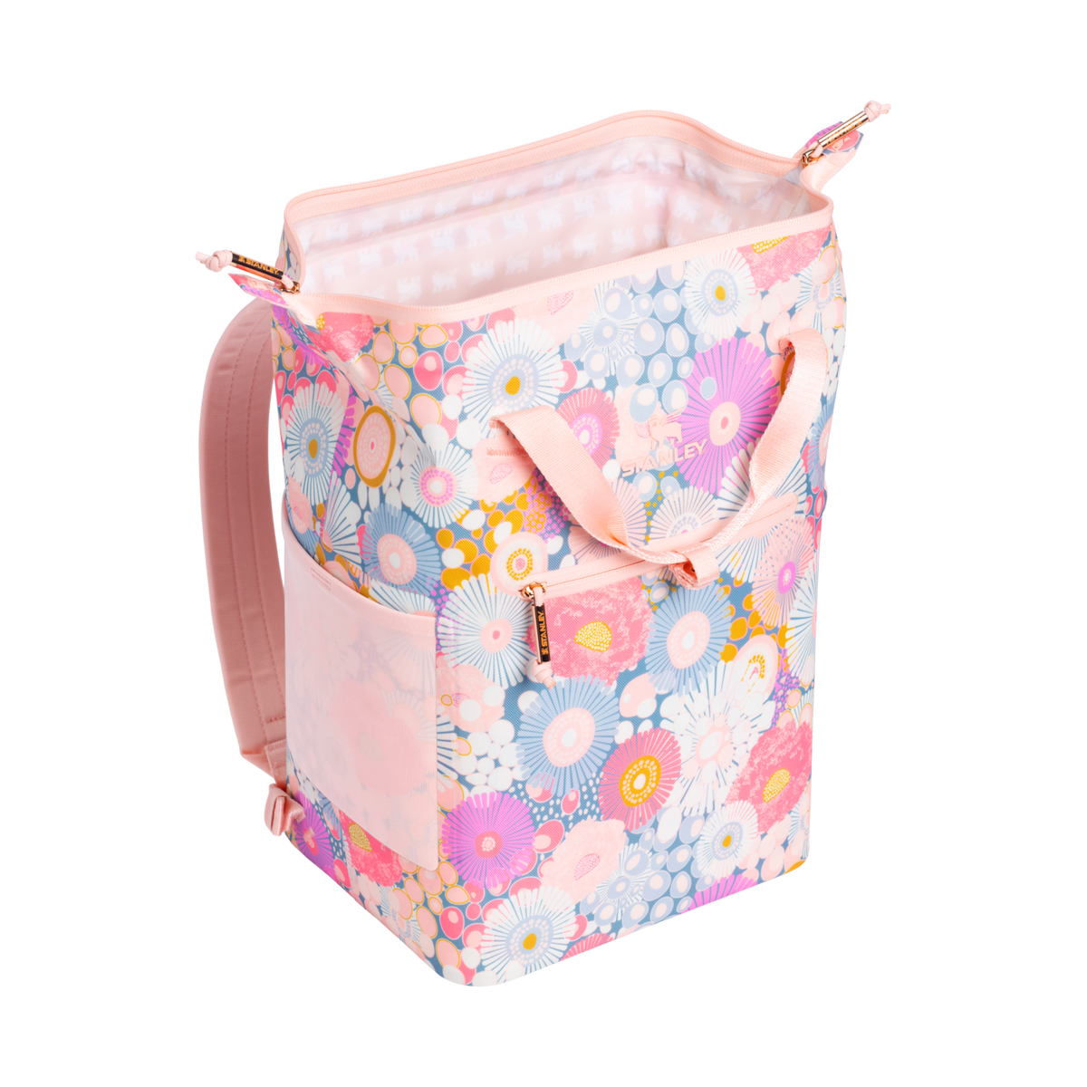 Stanley 1913 The All Day Madeleine Mini Cooler Backpack 14 QT 13.2 L in Sorbet Wildflower | Open View