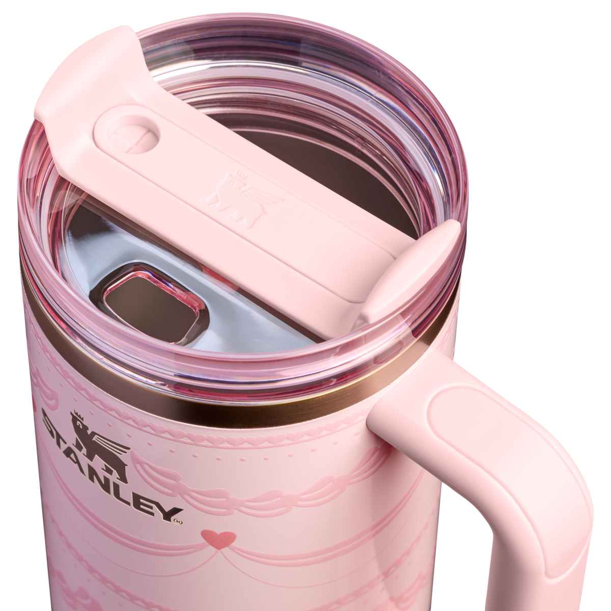 Stanley 1913 Quencher® H2.0 FlowState™ Tumbler 1.18L in Pink Velvet Cake | Weergave Deksel in detail