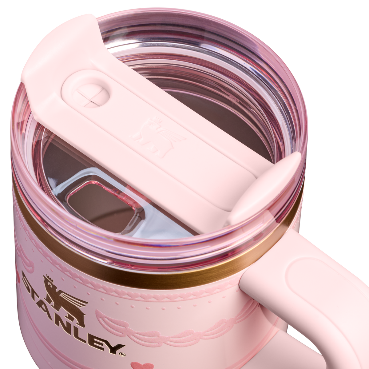 Stanley 1913 The Valentine’s Day Quencher H2.0  FlowState™ Tumbler | 20 OZ 0.59 L in Pink Velvet Cake | Lid Detailed View