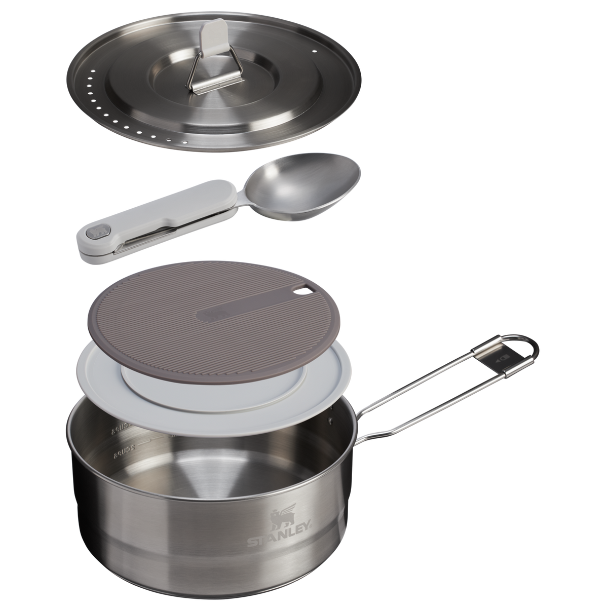 Stanley 1913 The Wildfare Pro Square Pan Cookset 5-piece set 1.9 L in Pale Pebble + Stone | Cross Section View