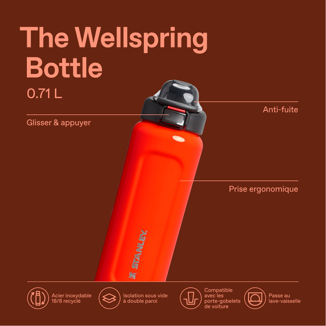 Stanley 1913 Classic Wellspring Bottle 0.71L dans Blaze Orange | Voir Infographie